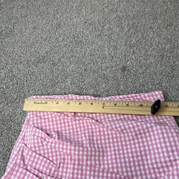 Zara Skirt Womens Small Pink Gingham Check Wrap Asymmetric Mini Lined High Waist - Picture 8 of 14
